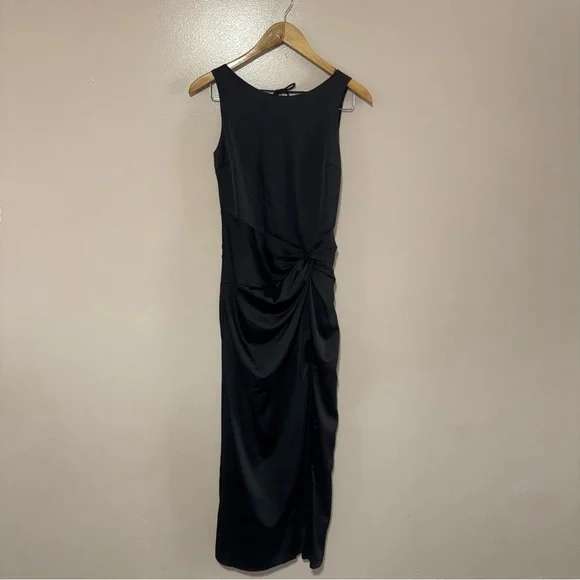 Abercrombie Black Satin Draped Skirt Maxi Dress Formal Open‎ Back Small Petite - Picture 2 of 8